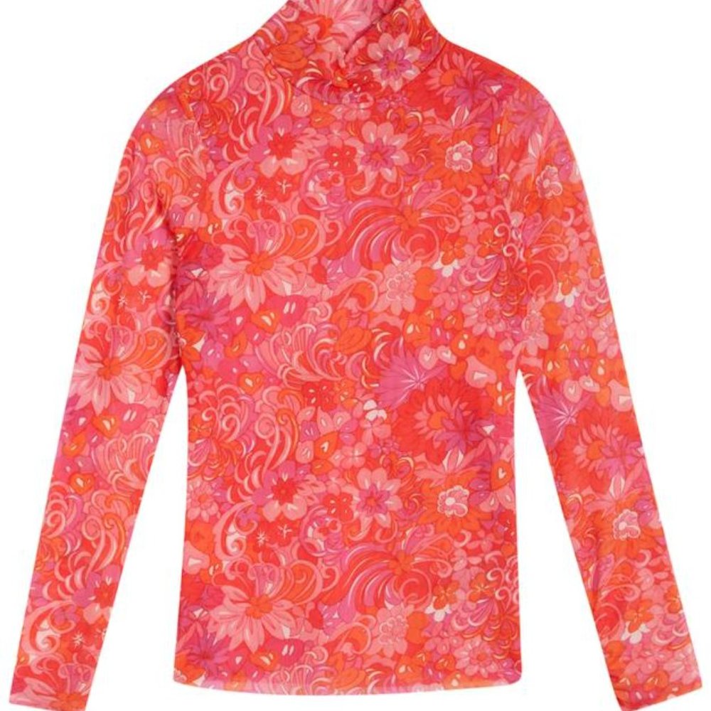 Ted Baker Brt Pink Maarnee Printed Mesh Top Size 3 (US 8)